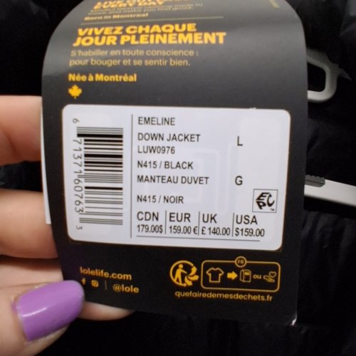 WOMEN'S LOLE EMELINE DOWN JACKET - LARGE - BLACK (STYLE: LUW0976) image 3