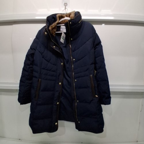 WOMEN'S COLE HAAN TAFFETA DOWN COAT WITH HIDDEN HOOD - LARGE - BLUE (STYLE: image 2