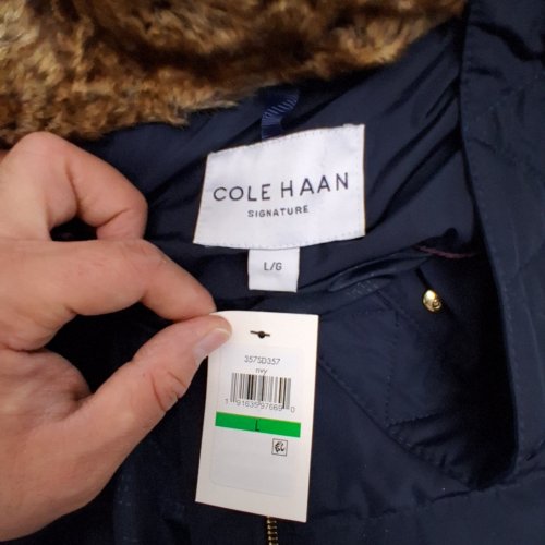 WOMEN'S COLE HAAN TAFFETA DOWN COAT WITH HIDDEN HOOD - LARGE - BLUE (STYLE: image 5