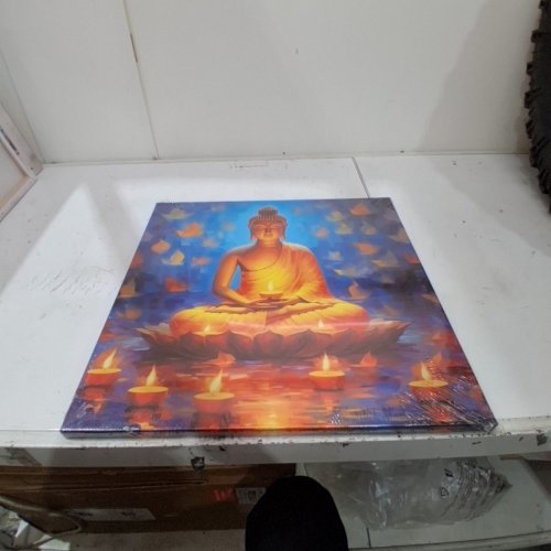 BUDDHA MEDITATION FRAMED CANVAS WALL ART- 20" X 20" - BLUE/ORANGE/PURPLE image 4