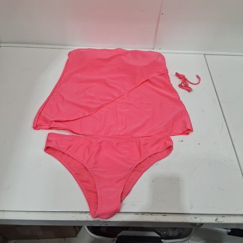WOMEN'S RUFFLED STRAPLESS TANKINI SETS - XL - PINK image 2