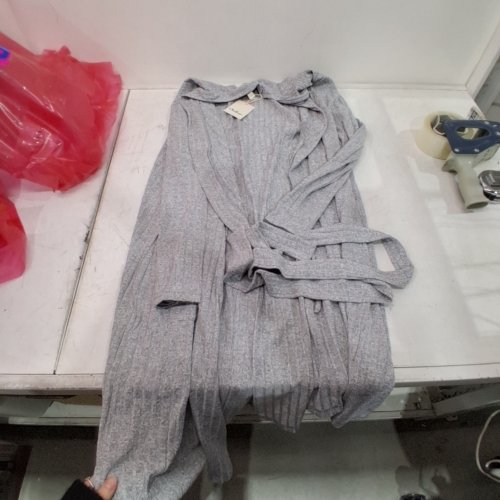 WOMAN'S RIBBED LONG CARDIGAN WITH STRING CLOSURE - EXTRA LARGE - GREY image 2
