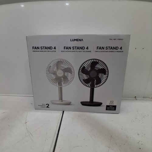 2PC LUMENA FAN STAND 4 CORDLESS DESK FANS - 4 SPEEDS, OSCILLATION - WHITE & NAVY BLUE (MODEL: 1796327) image 6