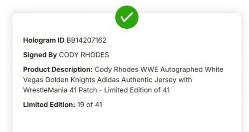 *SIGNED* MENS NHL WRESTLEMANIA WWE LAS VEGAS 41 CODY RHODES VEGAS GOLDEN KNIGHTS JERSEY - SIZE 56 - FANATICS COA - 19 OF 41 image 2