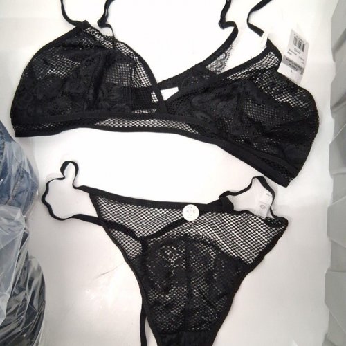 2PC WOMEN'S LACE BRA AND G-STRING SET - LARGE - BLACK (STYLE: D29) image 2