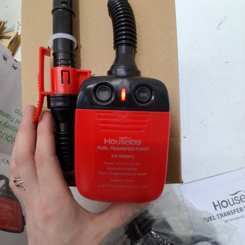 4PCHOUSELOG BATTERY POWERED FUEL TRANSFER PUMP - 2.4 GPM - 2" /2.6"/2.75"- RED AND BLACK (MODEL: SFFTP5-024-02) image 2