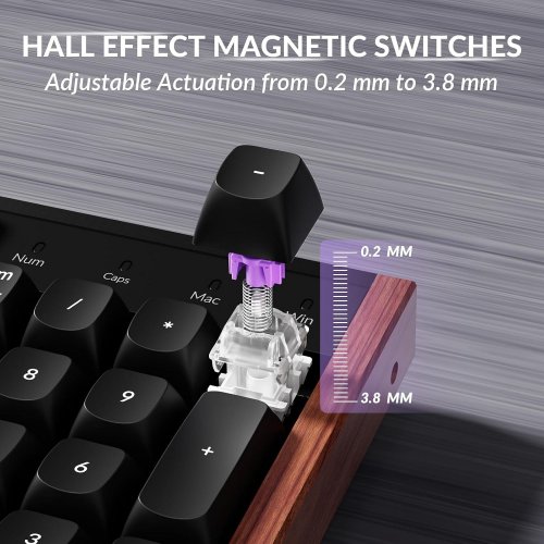 KEYCHRON K10 HE WIRELESS HALL EFFECT KEYBOARD WITH MAGNETIC SWITCH HOT SWAPPABLE KEYS & ADJUSTABLE ACTUATION RAPID TRIGGER MODE - WOOD FRAME/BLACK image 2