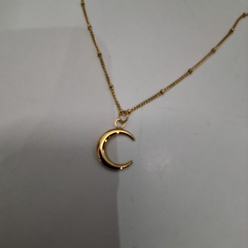 PLAIN HALF-MOON PENDANT NECKLACE - 19" - 21"/15 MM PENDANT - GOLD TONE image 3