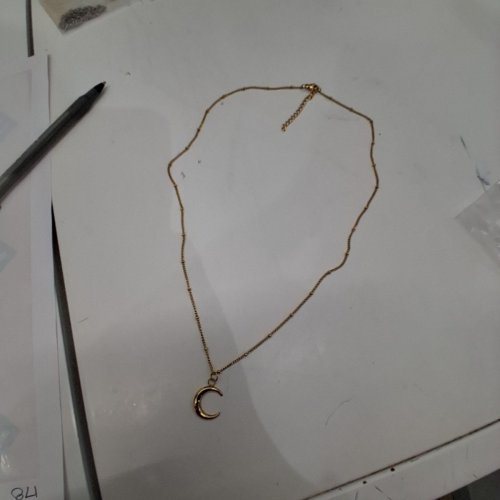 PLAIN HALF-MOON PENDANT NECKLACE - 19" - 21"/15 MM PENDANT - GOLD TONE image 4