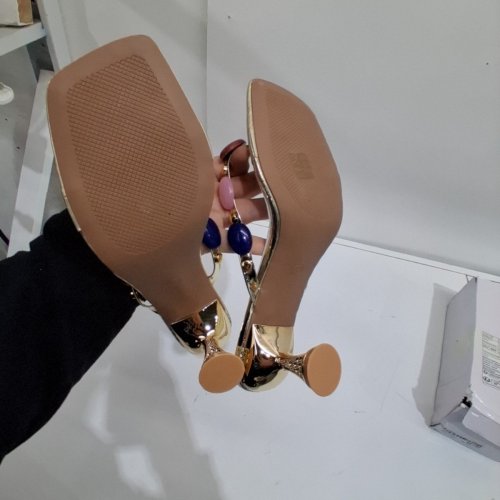 WOMEN'S SHEIN SQUARE TOE JEWELED HIGH-HEEL SANDALS - 8 - GOLD image 4