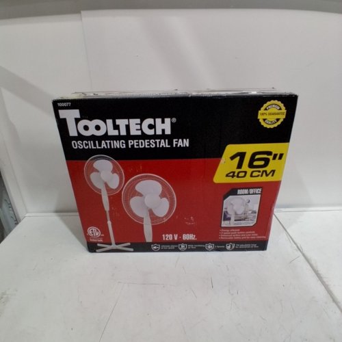 TOOLTECH 3-SPEED OSCILLATING PEDESTAL FAN - 16" - WHITE (MODEL: 100077) image 5