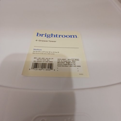 BRIGHTROOM 4-DRAWER TOWER STORAGE CART ORGANIZER - 24" X 12" X 15" - white image 3