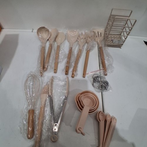 31PC HECEF SILICONE KITCHEN UTENSIL SET WITH STAINLESS STEEL HOLDER - KHAKI image 2