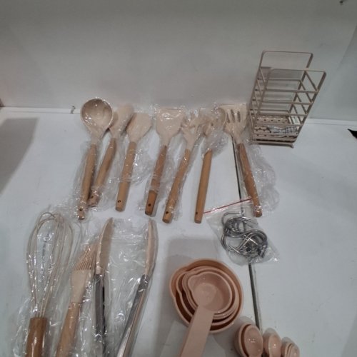 31PC HECEF SILICONE KITCHEN UTENSIL SET WITH STAINLESS STEEL HOLDER - KHAKI image 4