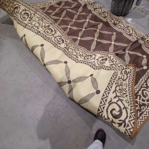 REVERSIBLE OUTDOOR WOVEN AREA RUG - 108" X 144" - BROWN /CREAM image 3