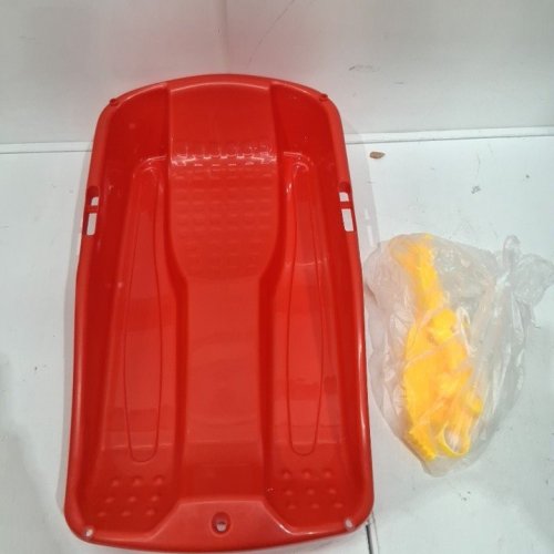 KIDS PLASTIC SNOW SLED WITH HANDLES AND PULL STRING - RED/YELLOW image 2