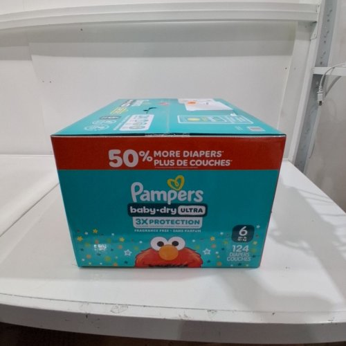 124PK PAMPERS BABY DRY ULTRA FRAGRANCE FREE 3X PROTECTION DIAPERS - SIZE 6 (35LB+) image 2