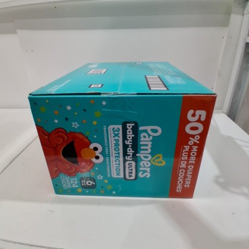 124PK PAMPERS BABY DRY ULTRA FRAGRANCE FREE 3X PROTECTION DIAPERS - SIZE 6 (35LB+) image 3