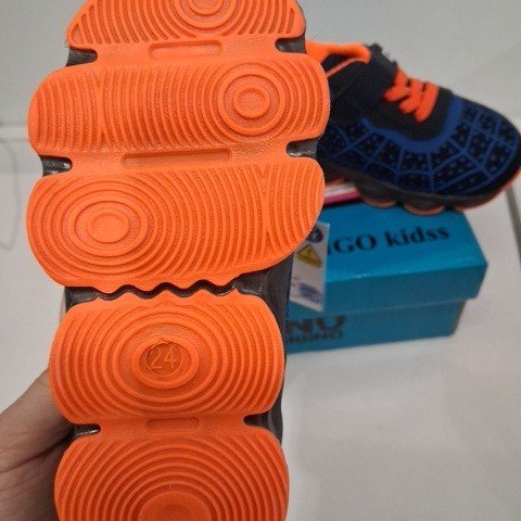 KIDS DINO BAMBINO LIGHT-UP SHOES - SIZE 8 (26) - BLUE/ ORANGE ACCENTS image 3