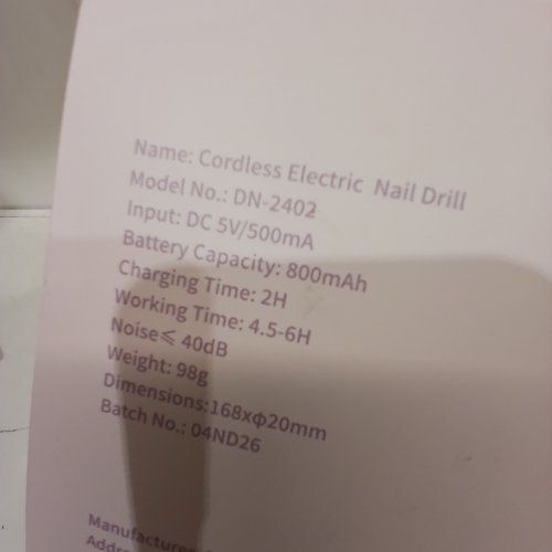 DENABUTY CORDLESS ELECTRIC NAIL DRILL - 5V, 800 MAH - SILVER (MODEL: DN-2402) image 3