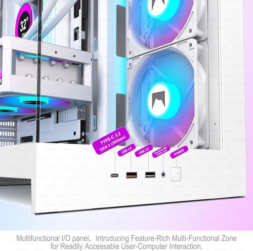 HYXN H2 ATX PC CASE WITH PRE-INSTALLED 8 PWM ARGB FANS - WHITE/RGB (MODEL: C-H2-ARGB-WHITE) image 4