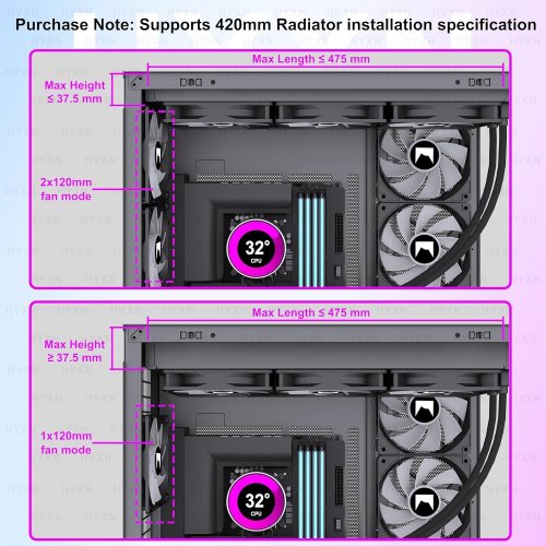 HYXN H2 ATX PC CASE WITH PRE-INSTALLED 8 PWM ARGB FANS - WHITE/RGB (MODEL: C-H2-ARGB-WHITE) image 6