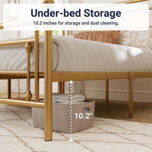 HOOMIC 14" METAL VINTAGE VICTORIAN STYLE PLATFORM BED FRAME - QUEEN - GOLD (MODEL: LFHHH006) image 3