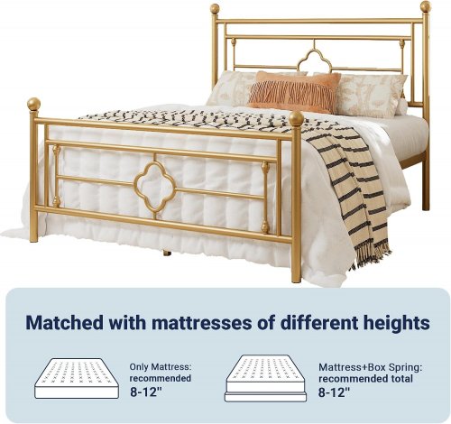 HOOMIC 14" METAL VINTAGE VICTORIAN STYLE PLATFORM BED FRAME - QUEEN - GOLD (MODEL: LFHHH006) image 4