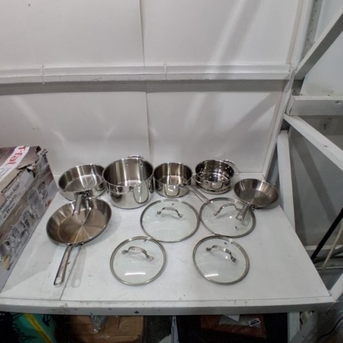 10PC T-FAL STAINLESS STEEL COOKWARE SET - SILVER (MODEL: H884SB74) image 2