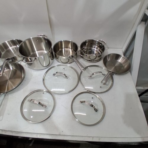10PC T-FAL STAINLESS STEEL COOKWARE SET - SILVER (MODEL: H884SB74) image 3