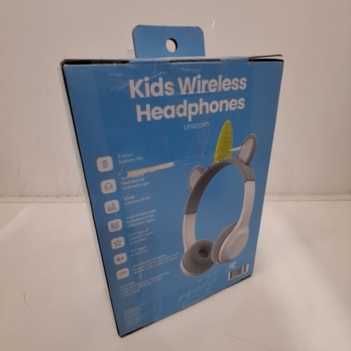 KIDS GEMS BLUETOOTH WIRELESS HEADPHONES - 85DB VOLUME LIMIT - GREY UNICORN image 3