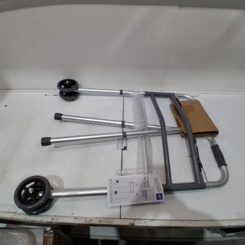 DRIVE MEDICAL BARIATRIC FOLDING TWO BUTTON WALKER WITH WHEELS - SILVER (MODEL: 10220-1WW) image 2