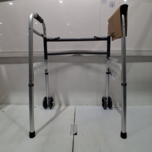 DRIVE MEDICAL BARIATRIC FOLDING TWO BUTTON WALKER WITH WHEELS - SILVER (MODEL: 10220-1WW) image 4