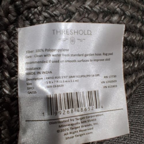 THRESHOLD RECTANGULAR WOVEN OUTDOOR PATIO RUG - 5FT X 7FT - GRAY (STYLE: PD-16-199) image 2