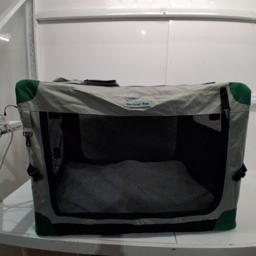 GARDNER PETS SOFT COLLAPSIBLE PORTABLE DOG CRATE - 30" X 21" X 21" - GREY/GREEN image 2