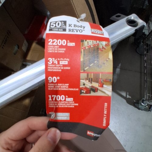 BESSEY PARALLEL BAR CLAMP - 50"; 2200 LBS LOAD LIMIT; 3 3/4" THROAT DEPTH; 1700 LBS CLAMPING FORCE; 90° - RED / SILVER (STYLE: K BODY REVO) image 2