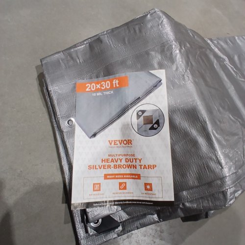 VEVOR HEAVY DUTY MULTIPURPOSE TARP - 20FT X 30FT - SILVER-BROWN (MODEL: YK135-2030-1) image 3