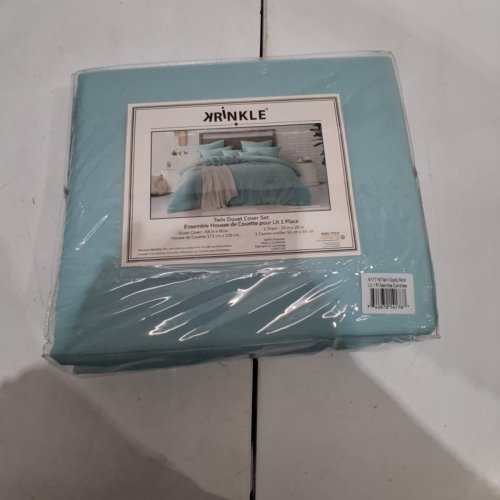 3PC KRINKLE DUVET COVER SET - TWIN- DUSTY MINT (MODEL: 917719) image 2