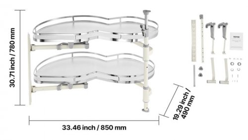 VEVOR 2-TIER SWING LEFT BLIND CORNER CABINET PULL OUT SOFT CLOSE ORGANIZER - 31"- SILVER/WHITE image 2