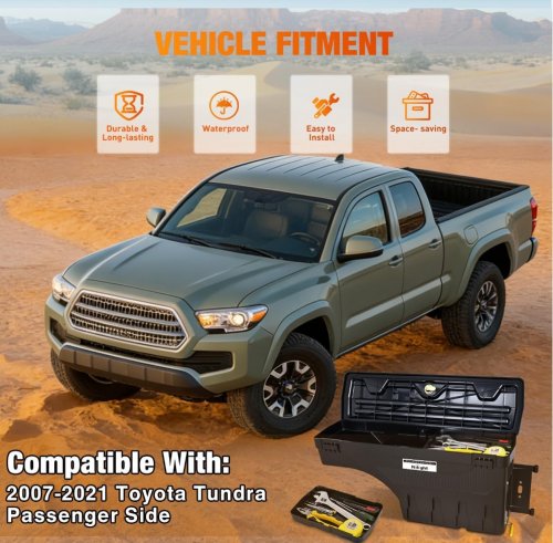 NILIGHT TRUCK BED TOOL BOX FOR RIGHT PASSENGER SIDE ON 2007-2021 TOYOTA TUNDRA BLACK (MODEL: PTB006) image 2
