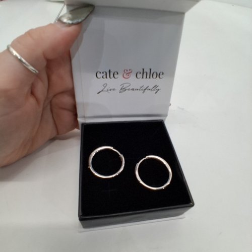 1PR WOMENS CATE & CHLOE ICED HOOP EARRINGS - 24 MM - SILVER (STYLE: CCDE20013ER-RG) image 4