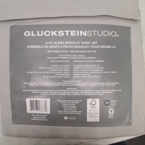 6PC GLUCKSTEIN STUDIO BERKELEY SHEET SET - QUEEN - GREY (MODEL: 2200101) image 5