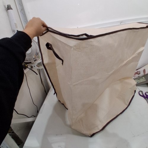 STRIPED FABRIC STORAGE BASKET - 26.5" X 23.5" - BEIGE image 3