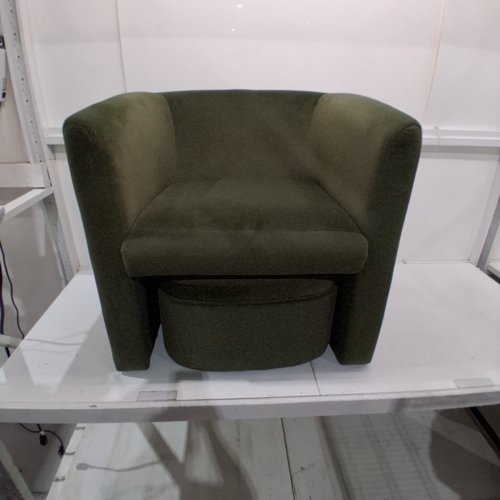 COLAMY UPHOLSTERED VELVET BARREL ACCENT CHAIR WITH STORAGE OTTOMAN - 300LB CAPACITY - 29.7" X 25.6" X 29.5" - GREEN (MODEL: H72) image 3