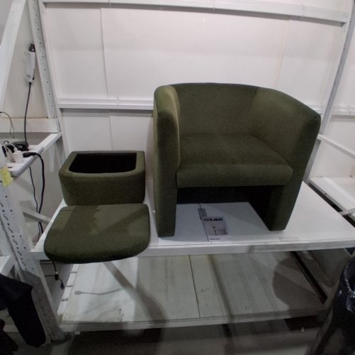 COLAMY UPHOLSTERED VELVET BARREL ACCENT CHAIR WITH STORAGE OTTOMAN - 300LB CAPACITY - 29.7" X 25.6" X 29.5" - GREEN (MODEL: H72) image 4