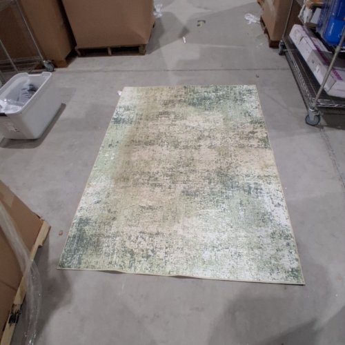BERTHMEEER NON SLIP ABSTRACT POLYESTER AREA RUG - 5FT X 7FT - CREAM AND GREEN image 3