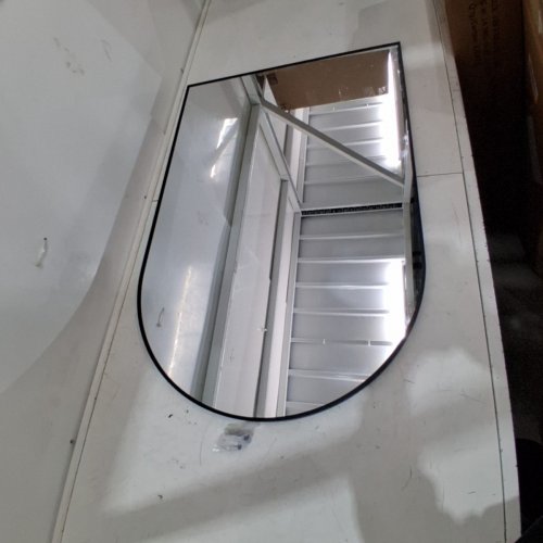 ARCHED WALL MOUNTED BATHROOM MIRROR WITH ALUMINUM FRAME - 24" X 36" - BLACK image 2