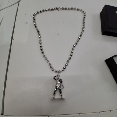 ADULTS NLA BEADED NECKLACE WITH SOLDIER FIGURE PENDANT - 2.5" - SILVER-TONE image 2