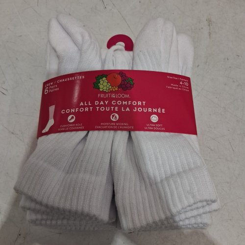 6PR FRUIT OF THE LOOM ALL DAY COMFORT ANKLE SOCKS - SHOE SIZE 4-10 - WHITE (STYLE: FRW10459Q) image 3