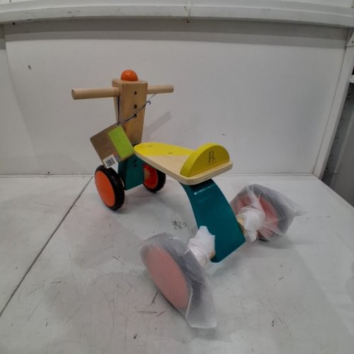 B.TOYS SMOOTH RIDER RIDE ON WOODEN TODDLER BIKE - 90LBS CAPACITY - 18+ MONTHS- GREEN/ORANGE/YELLOW (MODEL: ‎BX2138C1Z) image 3